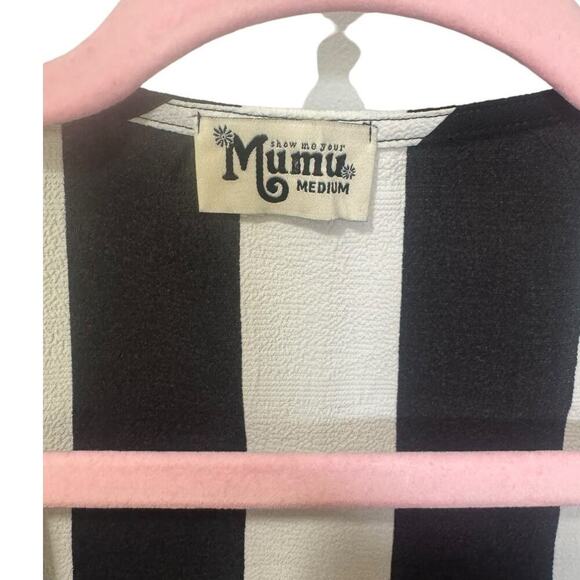 Show Me Your Mumu Front Tie Striped Crop Top In Black & White Size Medium - Picture 5 of 8